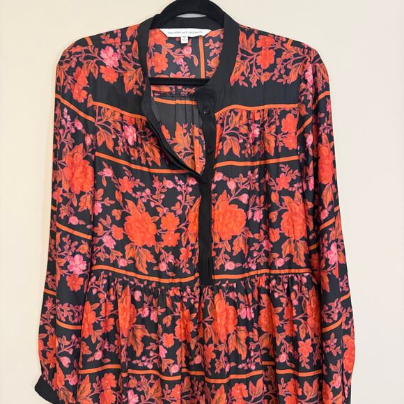 Cupcakes and Cashmere Babydoll Dress M Red Floral Shift Mini Long Sleeve Boho - Picture 6 of 11